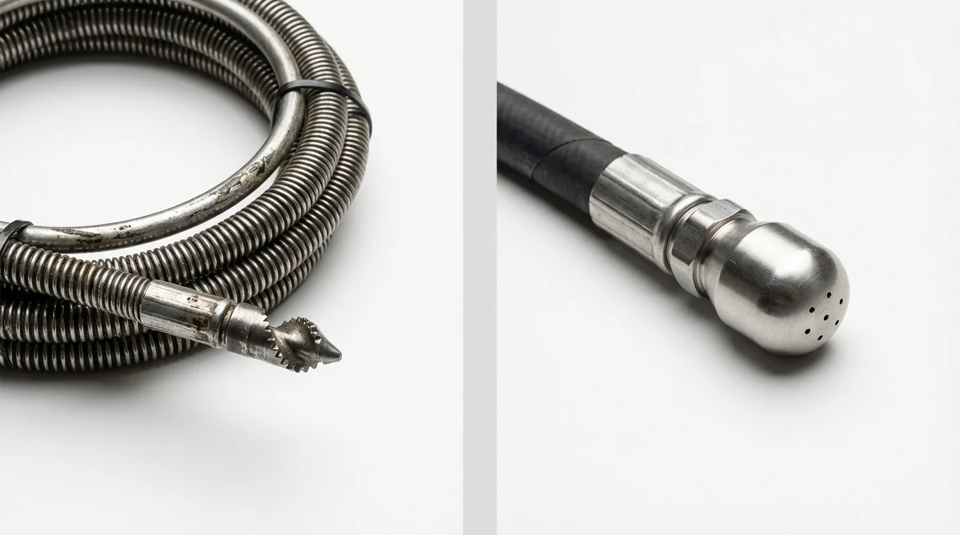 Drain snake cable and hydro jetting nozzle used for drain cleaning in Lexington, VA