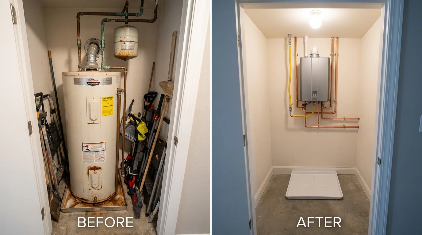 Tank water heater versus wall-mounted tankless unit comparison for Lexington, VA homeowners