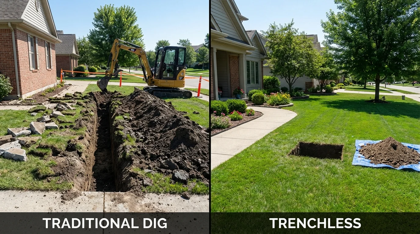Trenchless sewer repair with minimal yard damage versus traditional excavation in Lexington, VA